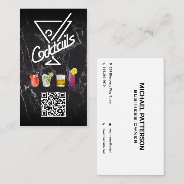 Cocktails | QR-kod | Lägg till Anpassningsbar Visitkort (Fram/baksida)
