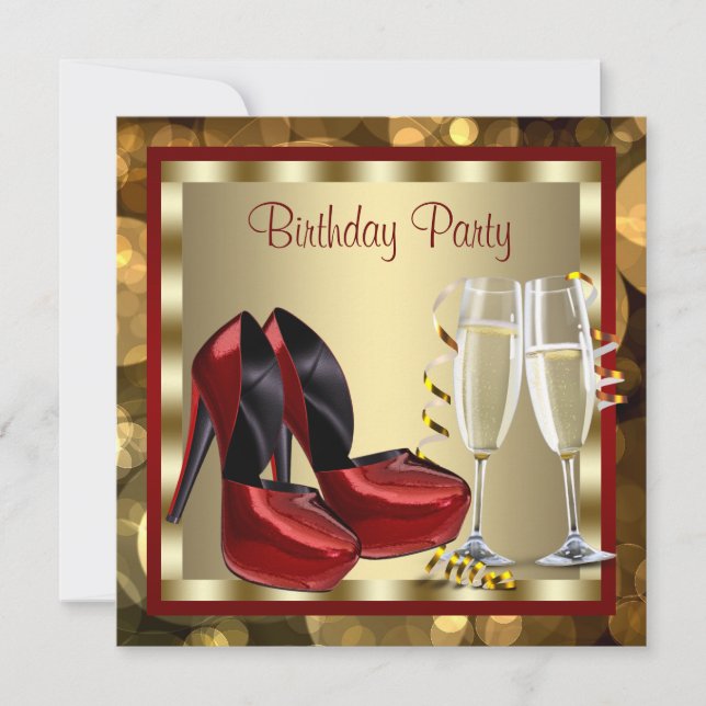 Cocktails Red High Heel Shoes Födelsedagsfest Inbjudningar (Framsida)