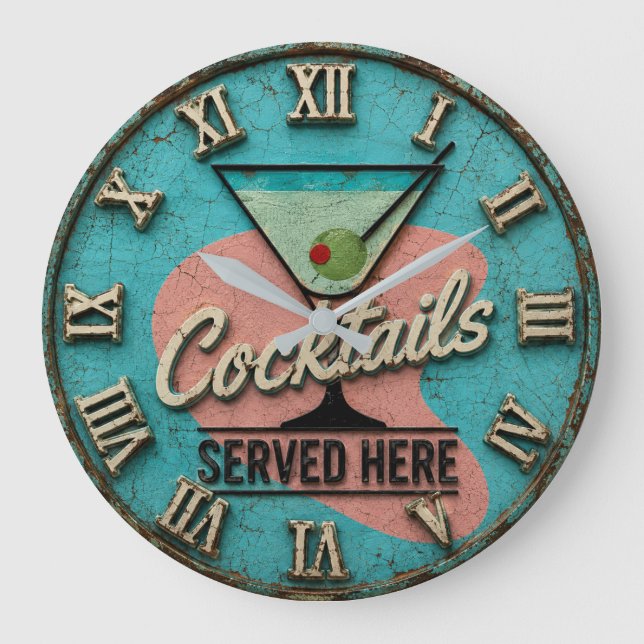 Cocktails Served Here Bar Decor  Mid-Century Stor Klocka (Framsida)