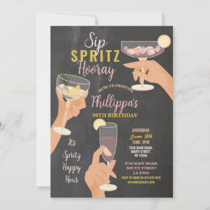 Cocktails Sip Spritz Hooray Party Drinks Birthday Inbjudningar