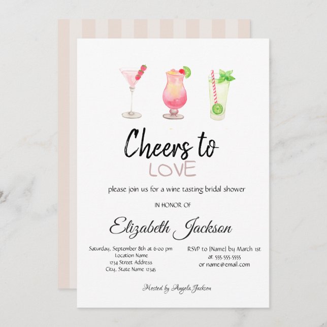 Cocktails Summer Stripe Möhippa Inbjudningar (Fram/baksida)