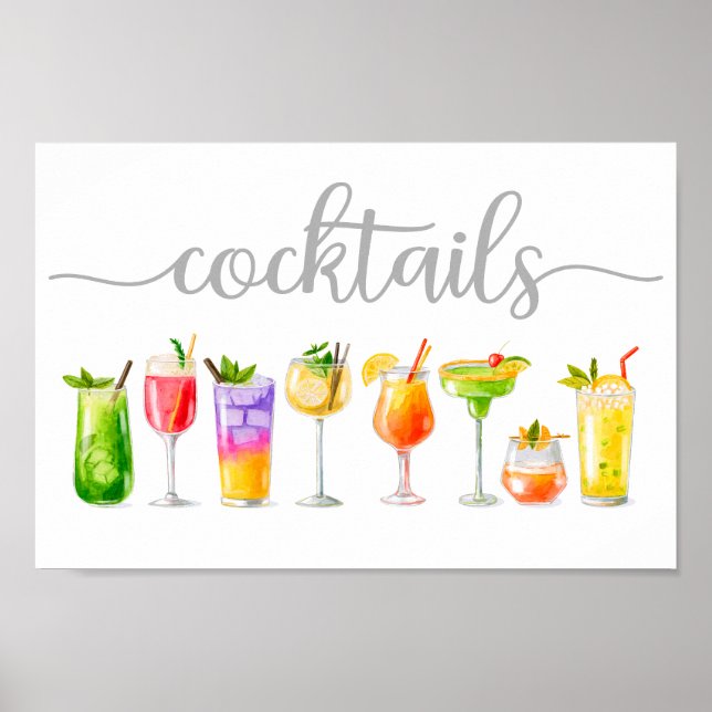 Cocktails Watercolor Pub Decor Poster (Framsidan)