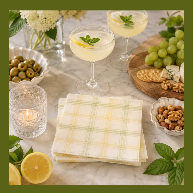 Cocktailservett | Lime & Citron Rutig | Gin & Toni Pappersservett (Stylish lemon cocktail napkins for garden parties, housewarmings and summer celebrations.)