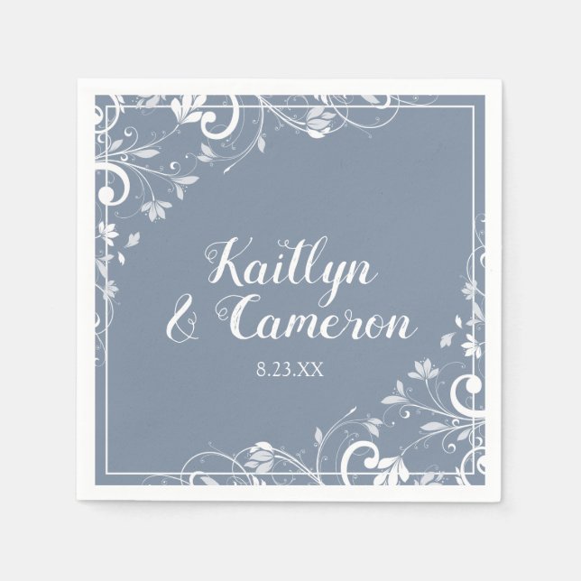 Cocktailservetter | Chic Bouquet (Dammigt Blått) D Pappersservett (Framsidan)