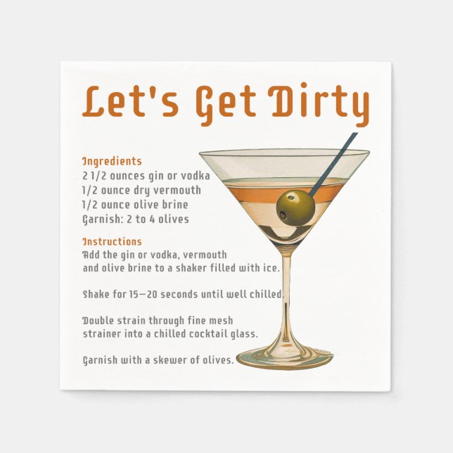 Cocktailtimme Låt oss bli smutsiga Martini Recept Pappersservett (Framsidan)