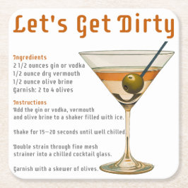 Cocktailtimme Låt oss bli smutsiga Martini Recept Underlägg Papper Kvadrat