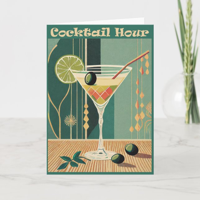 Cocktailtimme Mid Century Modern Martini Kort (Framsida)