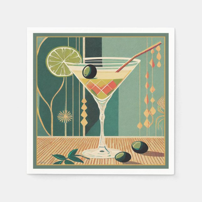Cocktailtimme Mid Century Modern Martini Pappersservett (Framsidan)