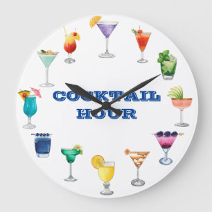 Cocktailtimme Vattenfärg Drinkar martini Stor Klocka