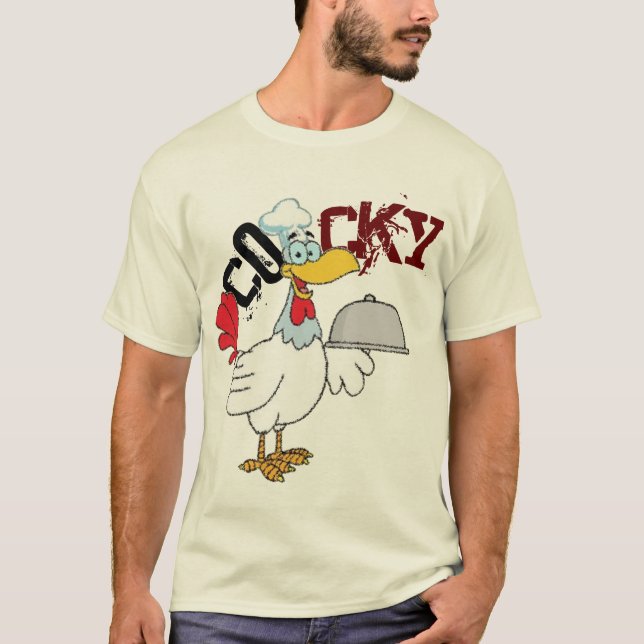 Cocky, Chicken serverar Chiken Dinner Tshirt T Shirt (Framsida)