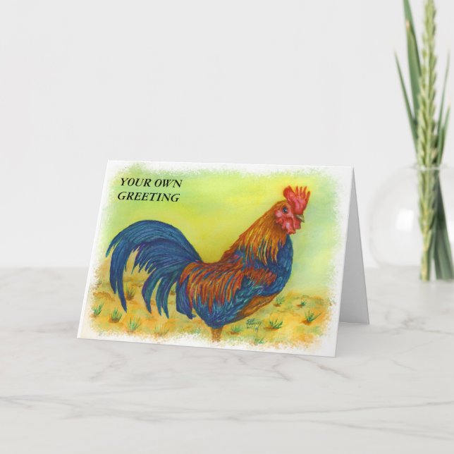 COCKY COLORFUL ROOSTER CUSTOMIZABLE GREETARD KORT (Framsida)