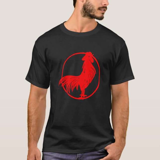 Cocky Red Tupp Zodiak Chicken Silhouette T Shirt (Framsida)