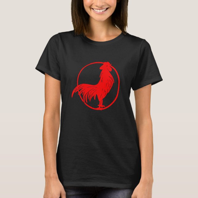 Cocky Red Tupp Zodiak Chicken Silhouette T Shirt (Framsida)