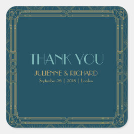 Coco | Art Deco Stil Bröllop "Tack" Fyrkantigt Klistermärke