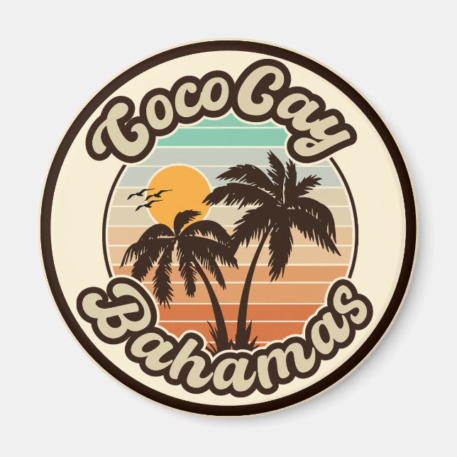 Coco Cay Bahamas Retro Sunset Souvenirs 60-tal Magnet (Framsidan)