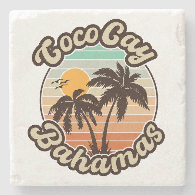Coco Cay Bahamas Retro Sunset Souvenirs 60-tal Stenunderlägg (Framsidan)