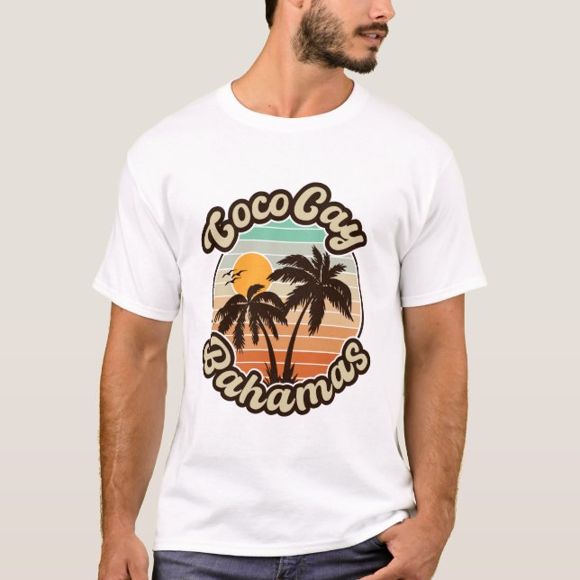 Coco Cay Bahamas Retro Sunset Souvenirs 60-tal T Shirt (Framsida)