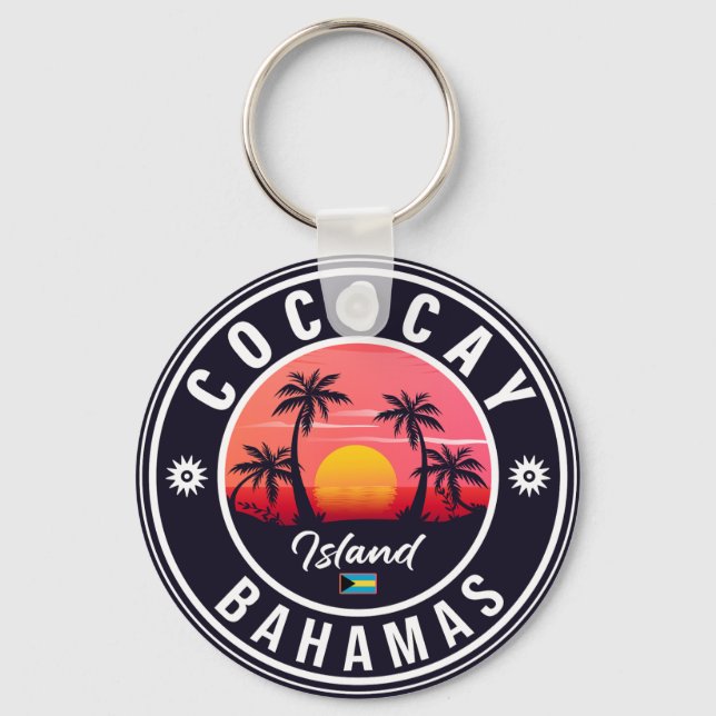 Coco Cay Bahamas Retro Sunset Souvenirs 80-tal Nyckelring (Framsida)