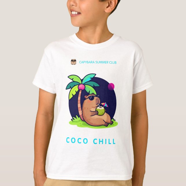 Coco Chill Capybara Sommar Klubb – Tropisk Capybar T Shirt (Framsida)