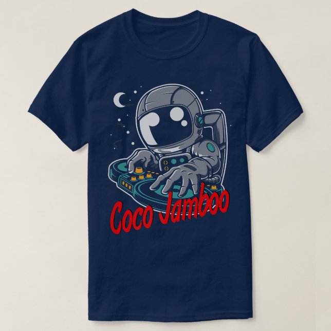 Coco Jambo Astronaut Tecknad spelar upp Dj Premium T Shirt (Design framsida)