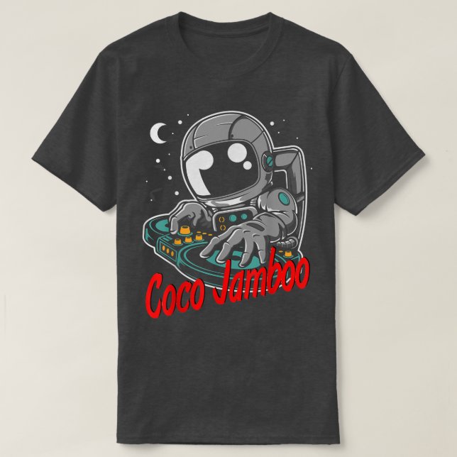 Coco Jambo Astronaut Tecknad spelar upp Dj T-Shirt (Design framsida)