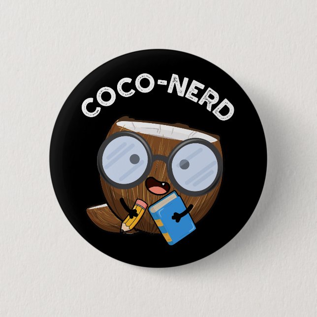 Coco-nerd Funny Fruit Coconut Pun Mörk BG Knapp (Framsida)