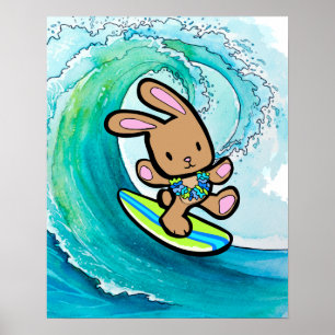 Coco the Hawaiian Surfing Bunny Wall Hanging Poster