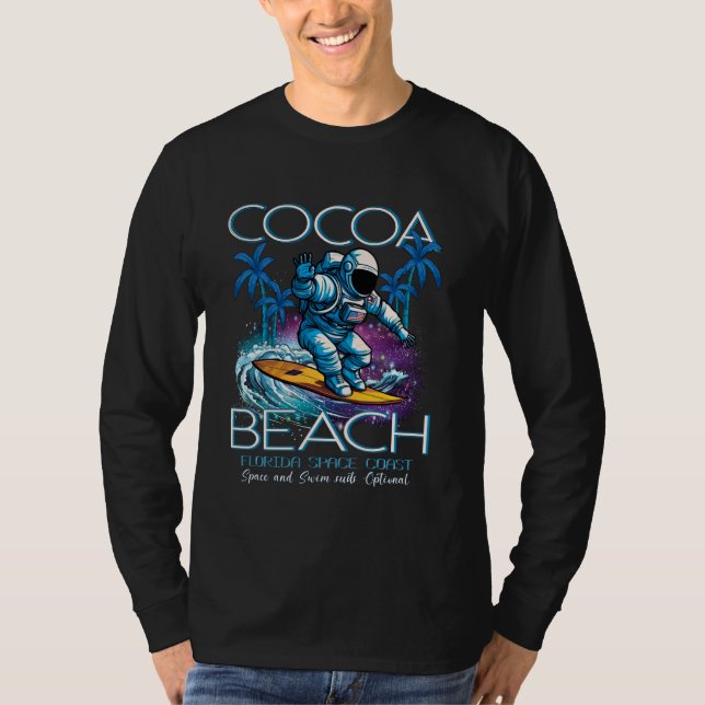 Cocoa Beach Florida Gateway to Space Surfing Astro T Shirt (Framsida)