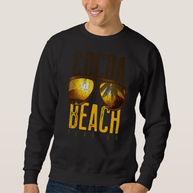 Cocoa Beach Florida Handflatan Träd Retro Souvenir Lång Ärmad Tröja (Framsida)