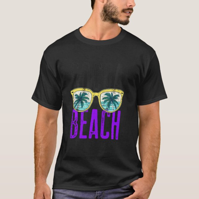 Cocoa Beach Florida Handflatan Träd Retro Souvenir T Shirt (Framsida)
