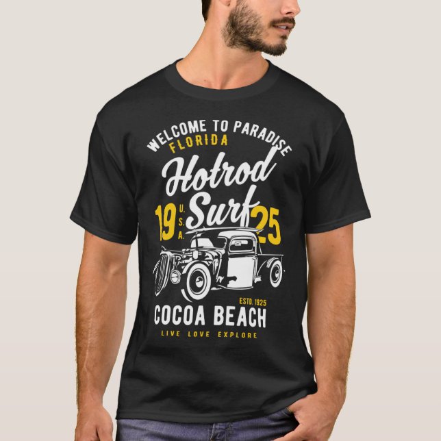 Cocoa Beach Florida Retro Hotrod Surf  11 T Shirt (Framsida)