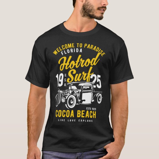 Cocoa Beach Florida Retro Hotrod Surf  4 T Shirt (Framsida)