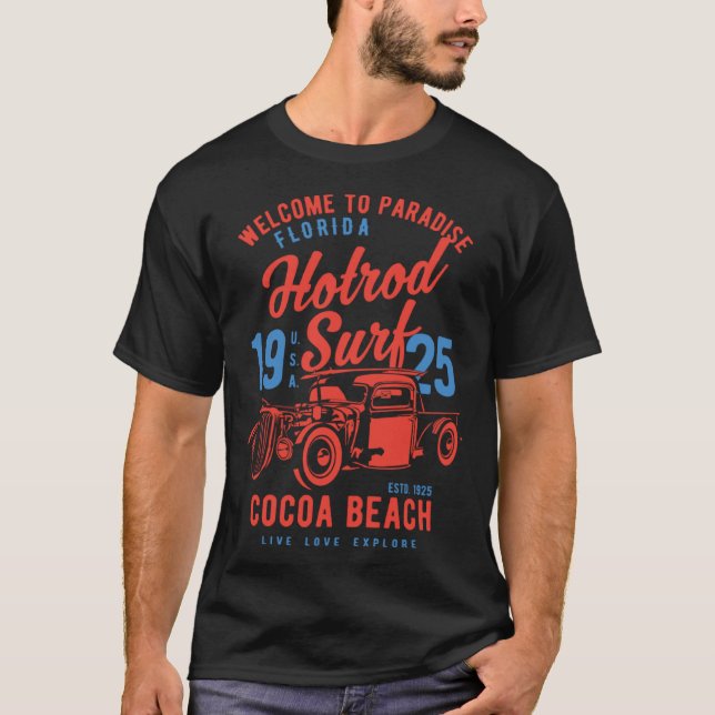 Cocoa Beach Florida Retro Hotrod Surf  5 T Shirt (Framsida)