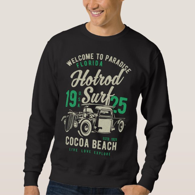Cocoa Beach Florida Retro Hotrod Surf Distressed   Lång Ärmad Tröja (Framsida)