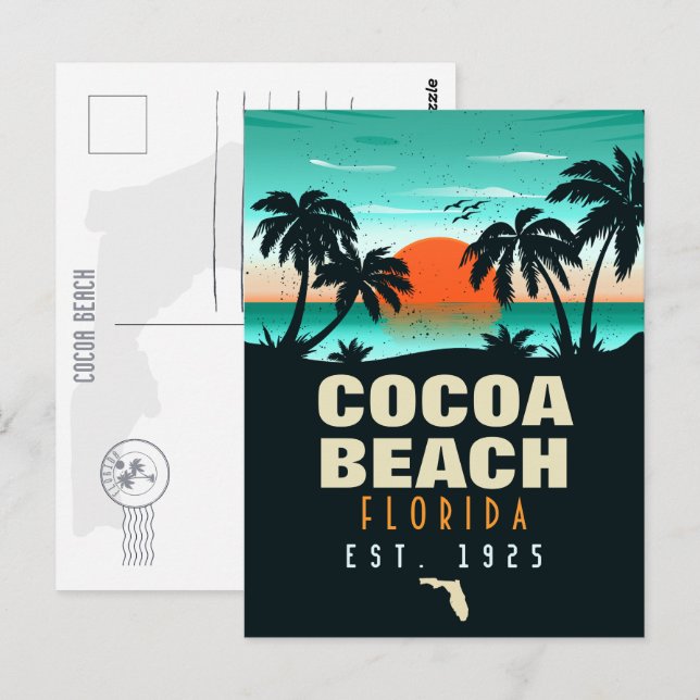 Cocoa Beach Florida Retro Sunset Souvenirs 60 Vykort (Fram/baksida)
