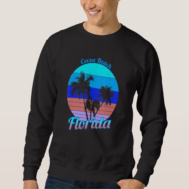Cocoa Beach Florida Retro Tropiska Palmer Vaca Lång Ärmad Tröja (Framsida)