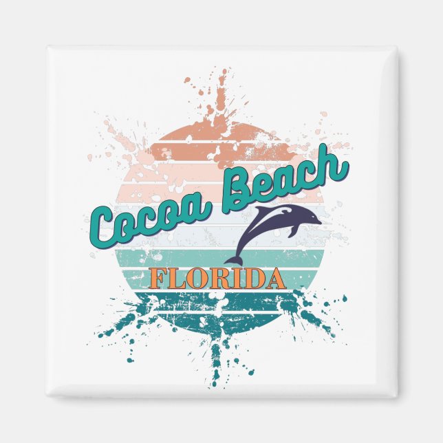 Cocoa Beach Florida Retro Vintage Sunset Magnet (Framsidan)