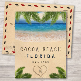 Cocoa Beach Florida Sand Tropical Handflatan Löv Vykort