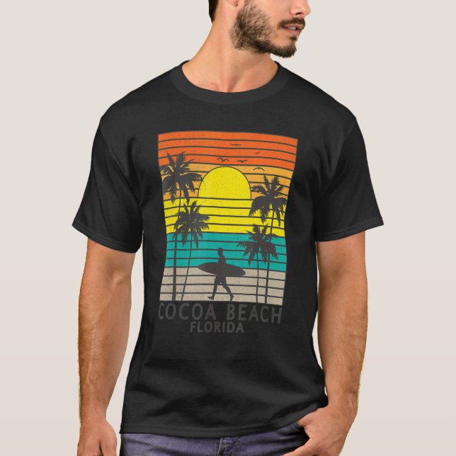 Cocoa Beach Florida Surfer Surfing Surf Palm Tree  T Shirt (Framsida)