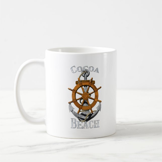 Cocoa Beach Florida Vacation Nautical Anchor Helm Kaffemugg (Vänster)