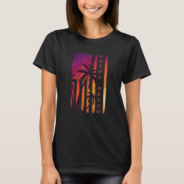 Cocoa Beach Vacation Florida Sunset Handflatan Trä T Shirt (Framsida)