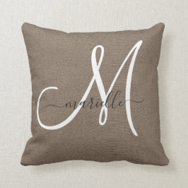 Cocoa Brown Linen Monogram Dekorativ kudde