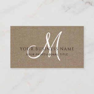 Cocoa Brown Linen Simple Minimal Monogram Visitkort