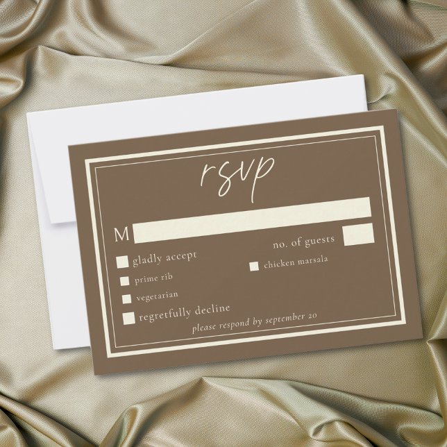 Cocoa Brown Minimalist Frame Wedding OSA Kort (Cocoa Brown Minimalist Frame Wedding RSVP Card)