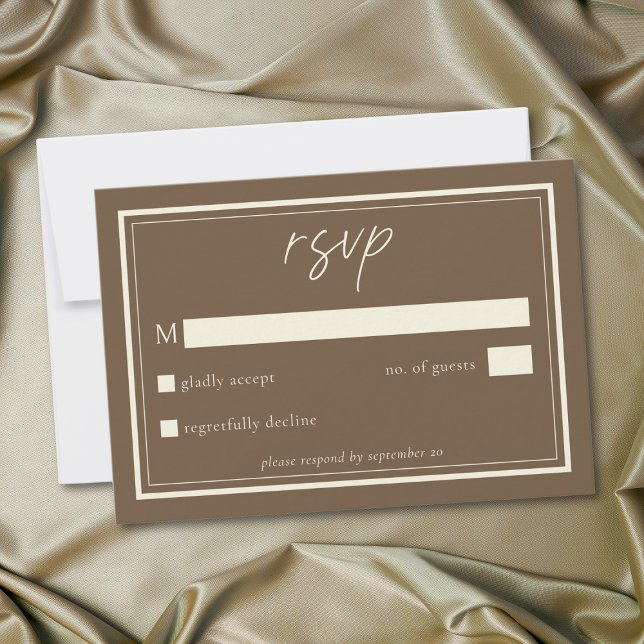 Cocoa Brown Minimalist Frame Wedding OSA Kort (Cocoa Brown Minimalist Frame Wedding QR Code RSVP Card)