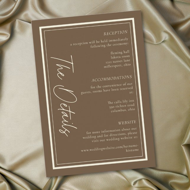 Cocoa Brown Minimalist Frame Wedding Tilläggskort (Cocoa Brown Minimalist Frame Wedding Enclosure Card)