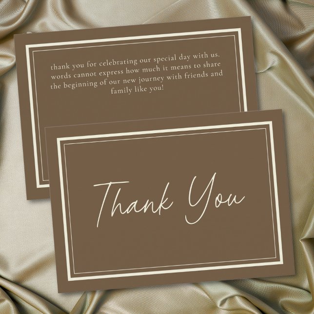 Cocoa Brown Minimalistisk ram bröllop Tack Kort (Cocoa Brown Minimalist Frame Wedding Thank You Card)