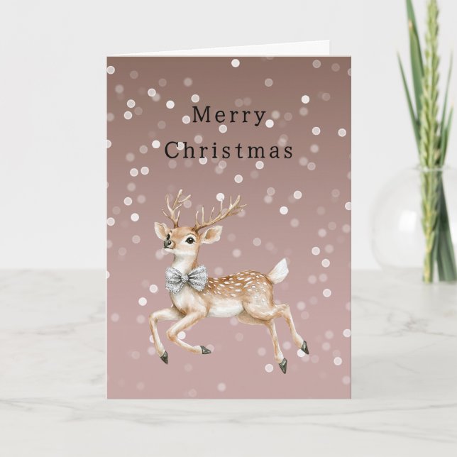 Cocoa Brown Ombre White Confetti Deer Christmas Kort (Framsida)