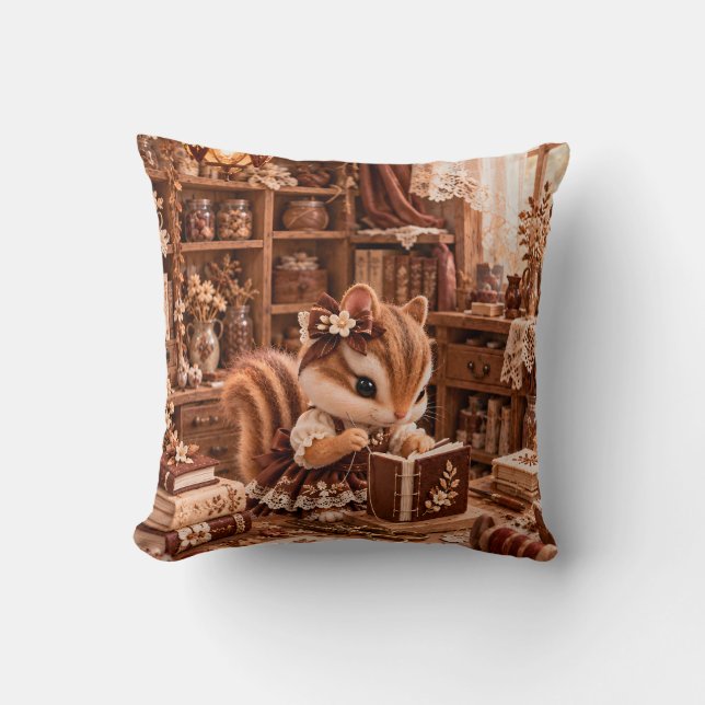 Cocoa Chipmunk Vintage Bokbinderistudio Kudde (Framsida)