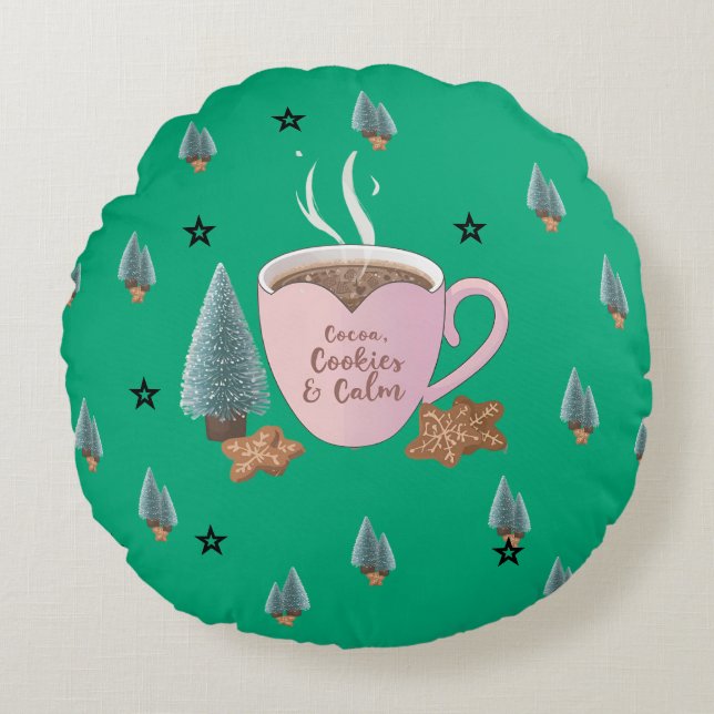 Cocoa, Cookies & Calm – Pastel Christmas CoT-Shirt Rund Kudde (Framsidan)